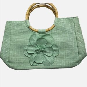 Neiman Marcus Vintage-style Bag, Green with Bamboo Handle
